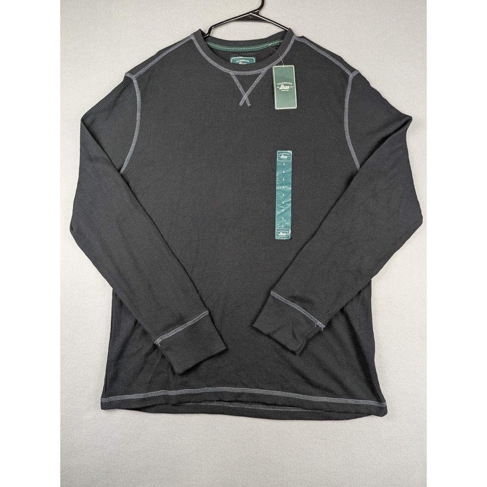 GH Bass Mens Thermal Shirt Large Black Waffle Knit Long Sleeve HT1498-IG